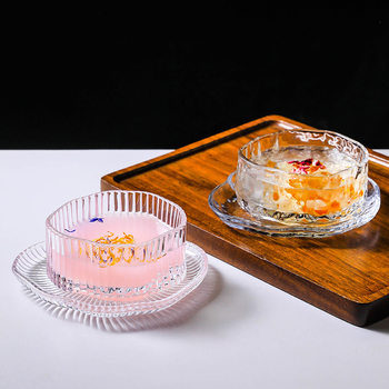 Σετ γυάλινων μπολ για επιδόρπιο, ακανόνιστο σχήμα, ιαπωνικό στυλ, μονόχρωμο σχέδιο