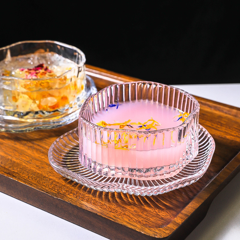 Σετ γυάλινων μπολ για επιδόρπιο, ακανόνιστο σχήμα, ιαπωνικό στυλ, μονόχρωμο σχέδιο