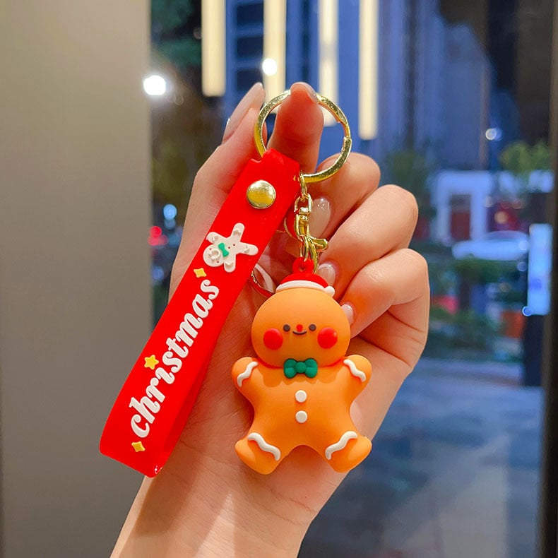 Cheie-inel PVC în stil desen animat cu pandantiv Moș Crăciun, brad de Crăciun și ren, ambalaj individual