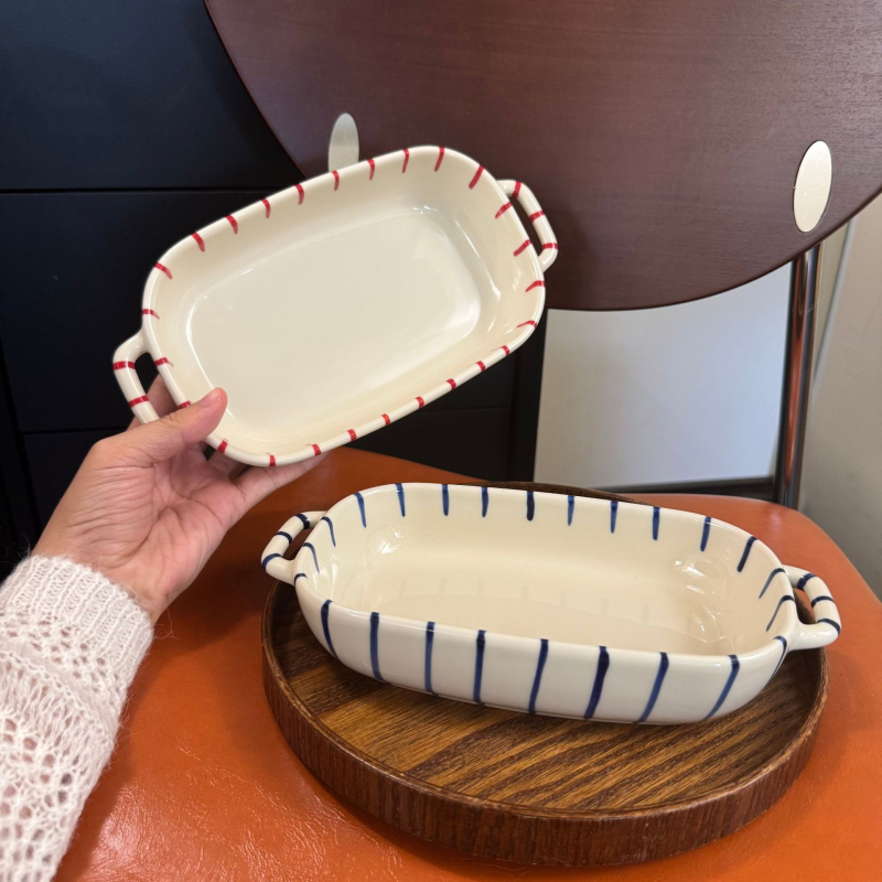 Porcelanska misa, ručno oslikana, japanskog stila, okruglog oblika, s vertikalnim prugama