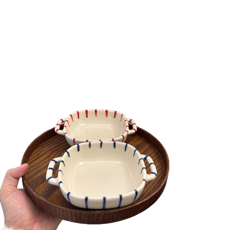 Porcelanska misa, ručno oslikana, japanskog stila, okruglog oblika, s vertikalnim prugama