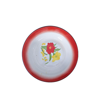 JINTANG farfurie emailată nostalgic, circulară cu motiv floral, strat glazurat, potrivit pentru microunde