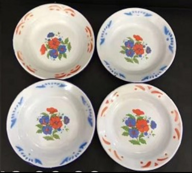 JINTANG farfurie emailată nostalgic, circulară cu motiv floral, strat glazurat, potrivit pentru microunde