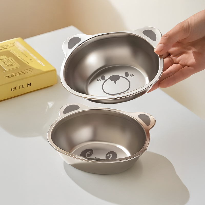Bol pentru copii din oțel inoxidabil 304, calitate alimentară, formă neregulată, model cu animale, finisaj electroplacat