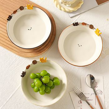 Set de boluri și farfurii ceramice, cu relief sub glazură, stil creativ, potrivit pentru microunde