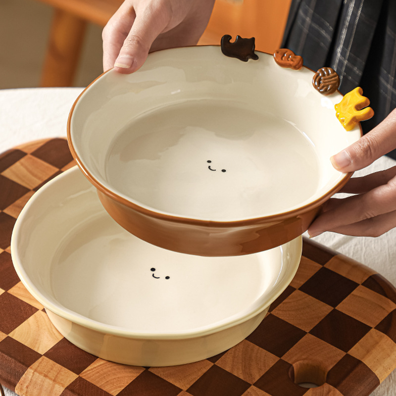 Set de boluri și farfurii ceramice, cu relief sub glazură, stil creativ, potrivit pentru microunde