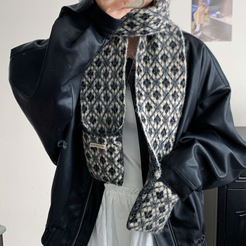 Fular tricotat cu buzunar - țesătură warp, călduros, iarnă, cașmir sintetic, poliester