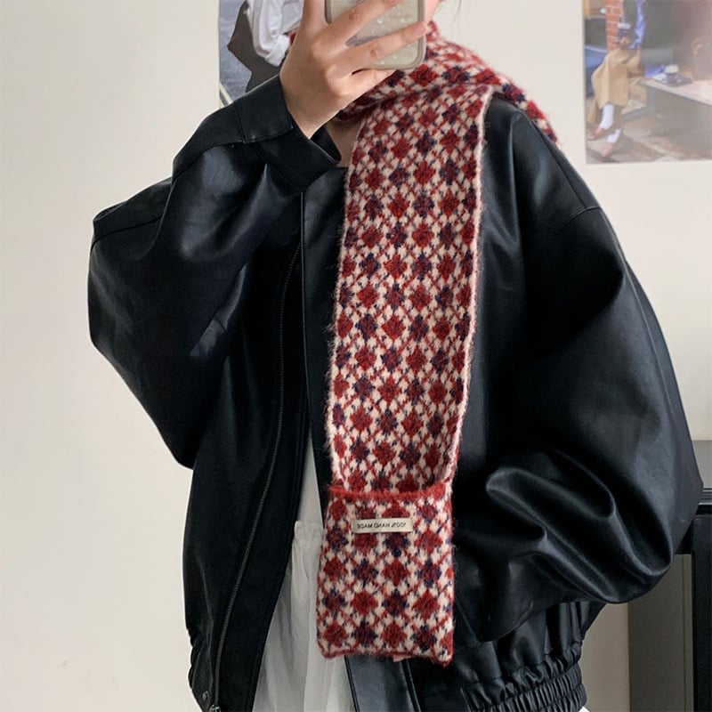 Fular tricotat cu buzunar - țesătură warp, călduros, iarnă, cașmir sintetic, poliester