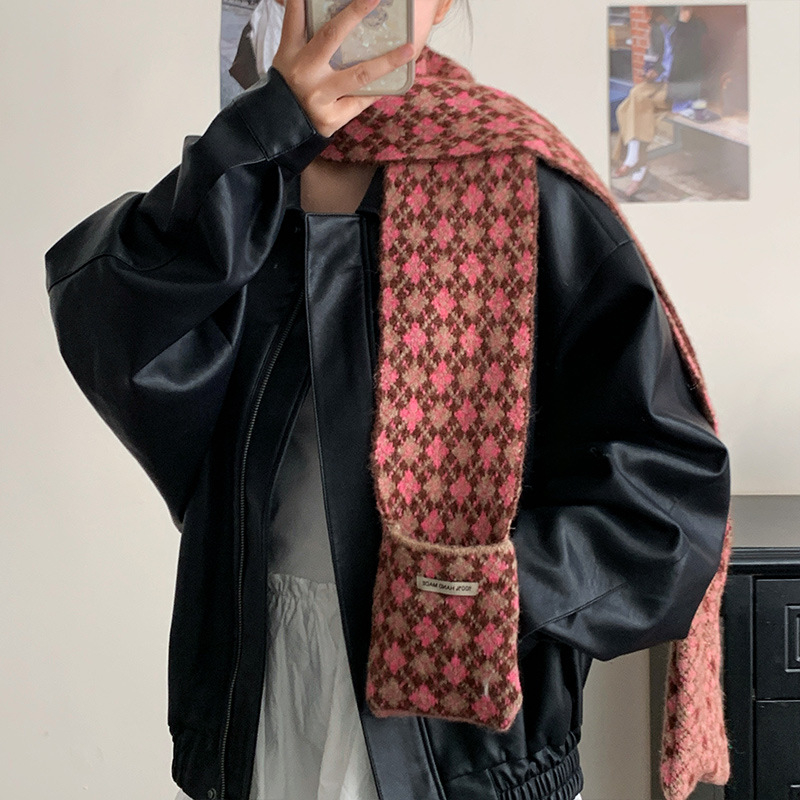 Fular tricotat cu buzunar - țesătură warp, călduros, iarnă, cașmir sintetic, poliester