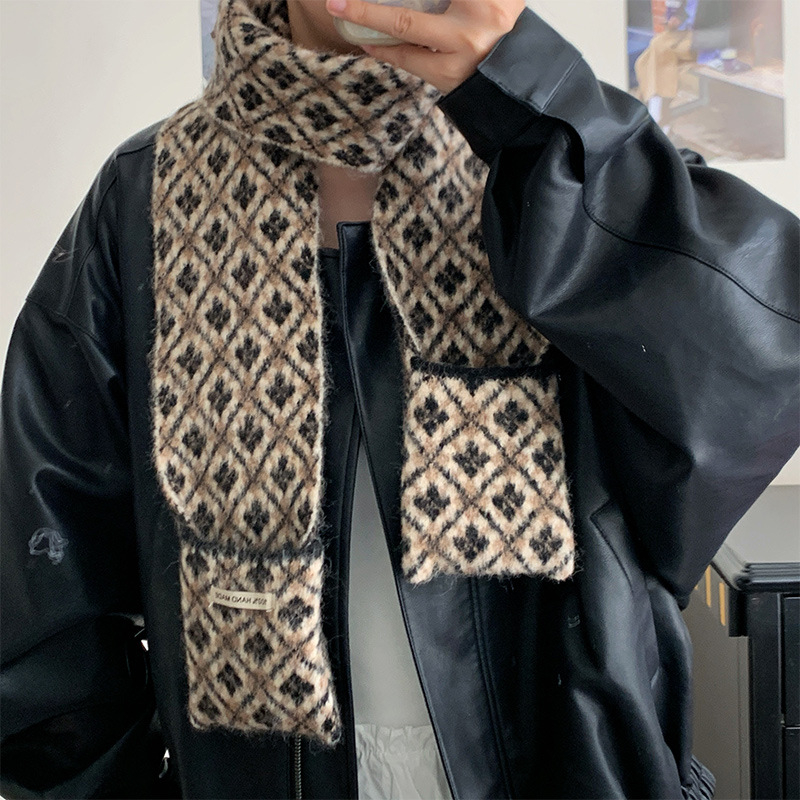 Fular tricotat cu buzunar - țesătură warp, călduros, iarnă, cașmir sintetic, poliester