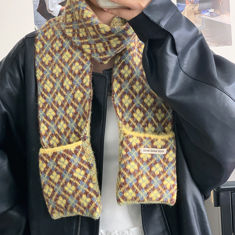 Fular tricotat cu buzunar - țesătură warp, călduros, iarnă, cașmir sintetic, poliester