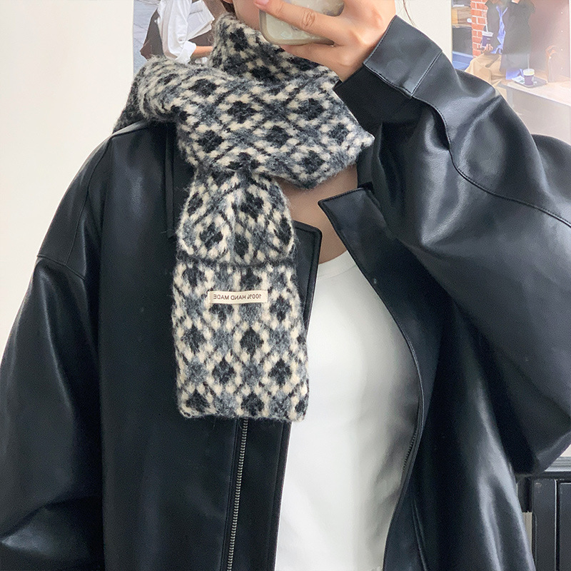 Fular tricotat cu buzunar - țesătură warp, călduros, iarnă, cașmir sintetic, poliester