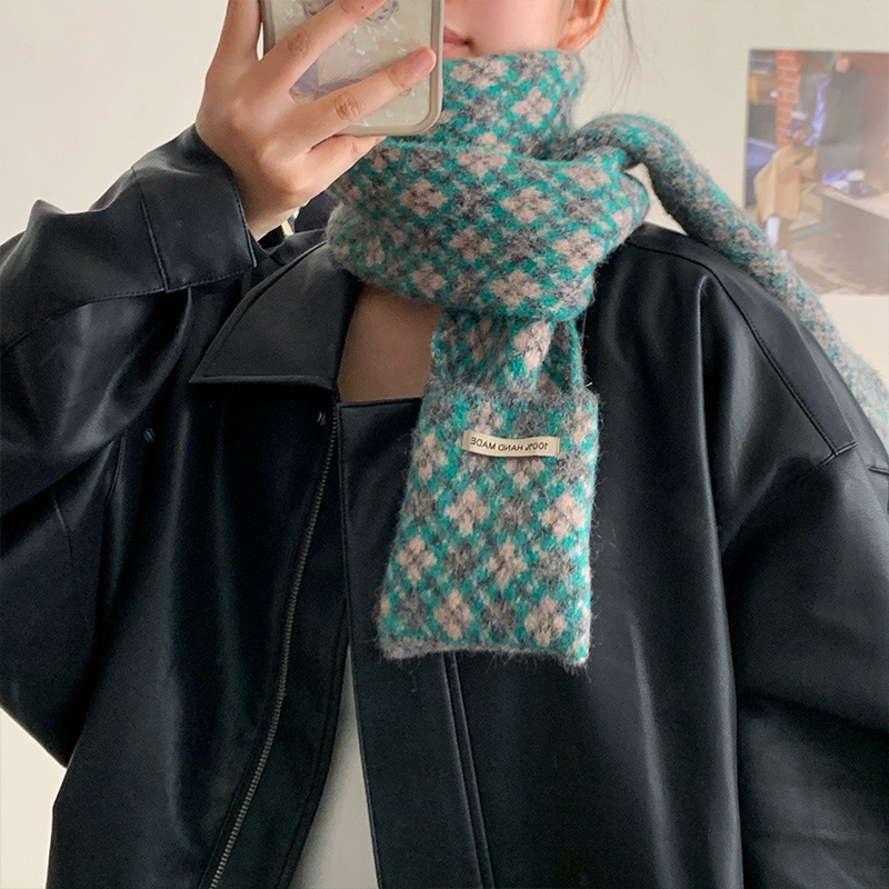 Fular tricotat cu buzunar - țesătură warp, călduros, iarnă, cașmir sintetic, poliester