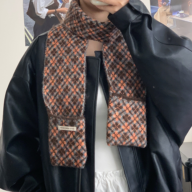 Fular tricotat cu buzunar - țesătură warp, călduros, iarnă, cașmir sintetic, poliester