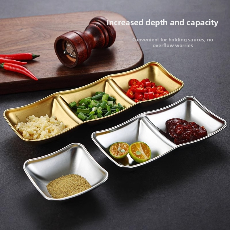 304 nerūdijančio plieno trijų skyrių kvadratinė lėkštė su elektroplakavimo paviršiumi, modernus minimalistinis stilius