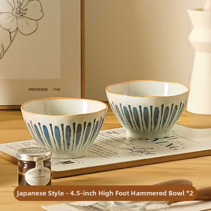 Σετ ιαπωνικών κεραμικών μπολ και πιάτων με διακόσμηση υπό γλάσο – στρογγυλό σχήμα, μοντέρνο μινιμαλιστικό στυλ, κατάλληλο για φούρνο μικροκυμάτων