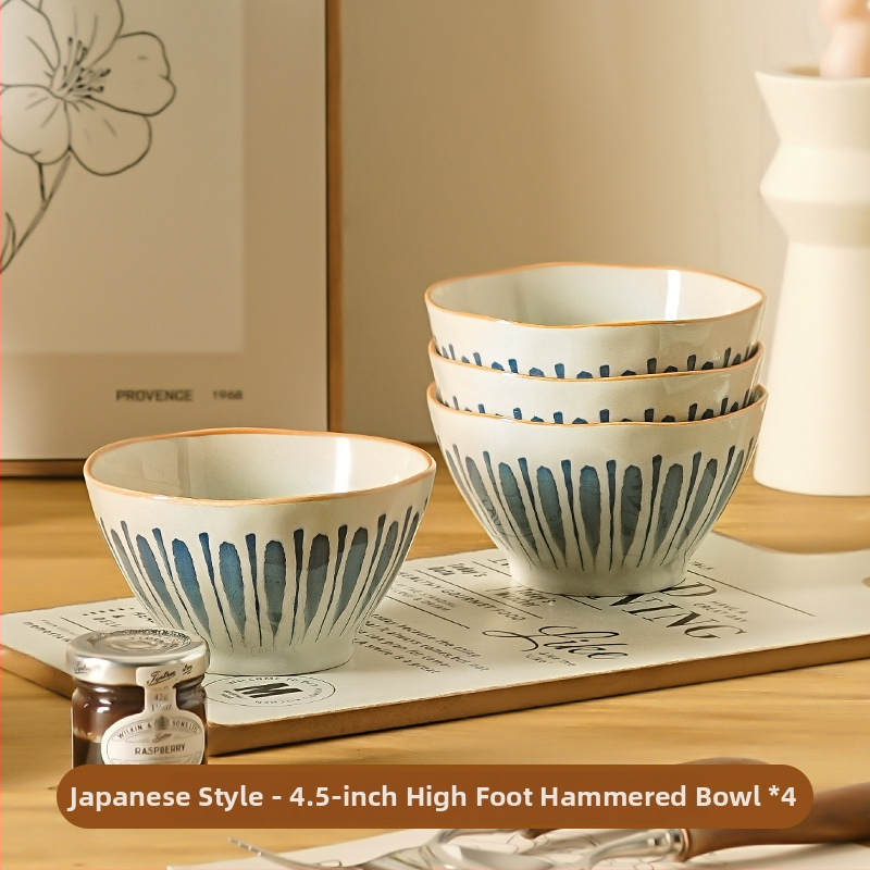 Σετ ιαπωνικών κεραμικών μπολ και πιάτων με διακόσμηση υπό γλάσο – στρογγυλό σχήμα, μοντέρνο μινιμαλιστικό στυλ, κατάλληλο για φούρνο μικροκυμάτων