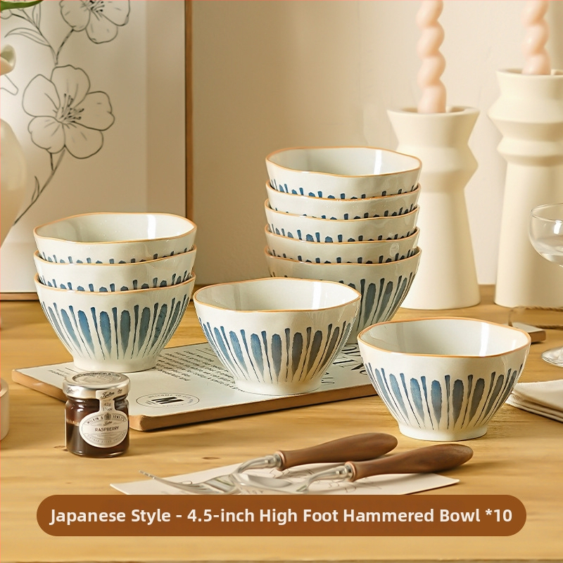 Σετ ιαπωνικών κεραμικών μπολ και πιάτων με διακόσμηση υπό γλάσο – στρογγυλό σχήμα, μοντέρνο μινιμαλιστικό στυλ, κατάλληλο για φούρνο μικροκυμάτων