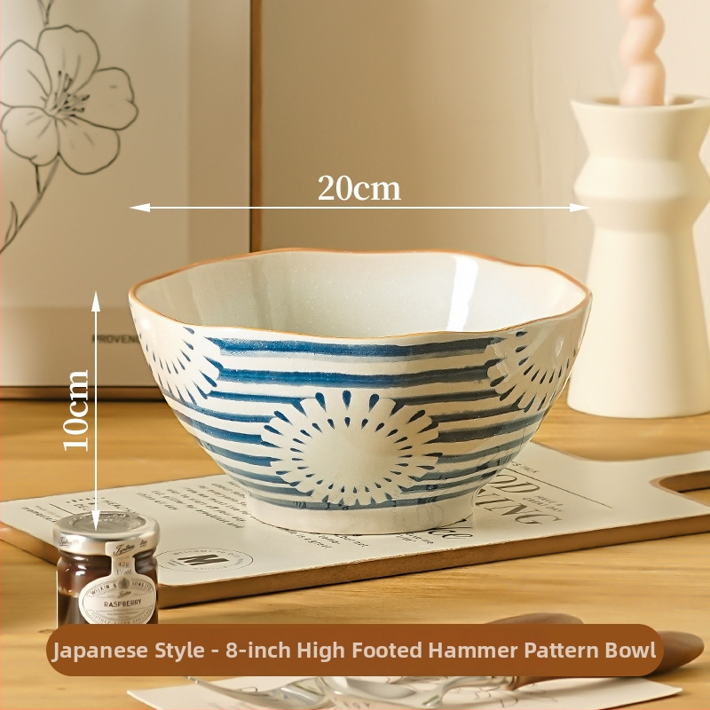 Σετ ιαπωνικών κεραμικών μπολ και πιάτων με διακόσμηση υπό γλάσο – στρογγυλό σχήμα, μοντέρνο μινιμαλιστικό στυλ, κατάλληλο για φούρνο μικροκυμάτων