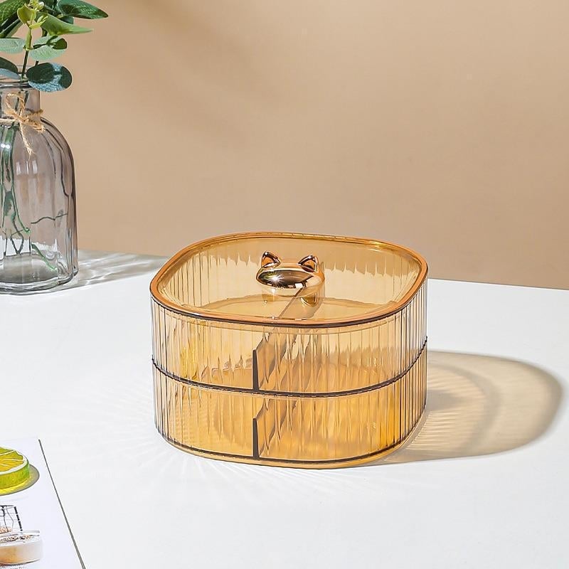 Tavă de bomboane din plastic transparentă, cu design urechi de pisică, pentru depozitare gustări acasă