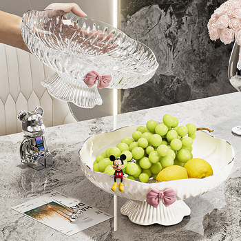 Чиния за плодове – висока основа с панделка, пластмасова, Sleman, лансирана през 2024 г., стил лайт лукс, свеж и сладък (Пластмаса • Sleman • 2024 г. лансиране • Светъл лукс, свеж и сладък)