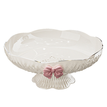 Чиния за плодове – висока основа с панделка, пластмасова, Sleman, лансирана през 2024 г., стил лайт лукс, свеж и сладък (Пластмаса • Sleman • 2024 г. лансиране • Светъл лукс, свеж и сладък)