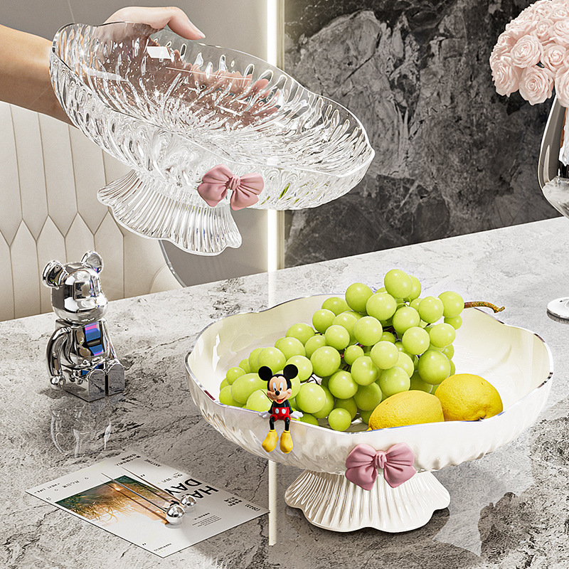 Чиния за плодове – висока основа с панделка, пластмасова, Sleman, лансирана през 2024 г., стил лайт лукс, свеж и сладък (Пластмаса • Sleman • 2024 г. лансиране • Светъл лукс, свеж и сладък)