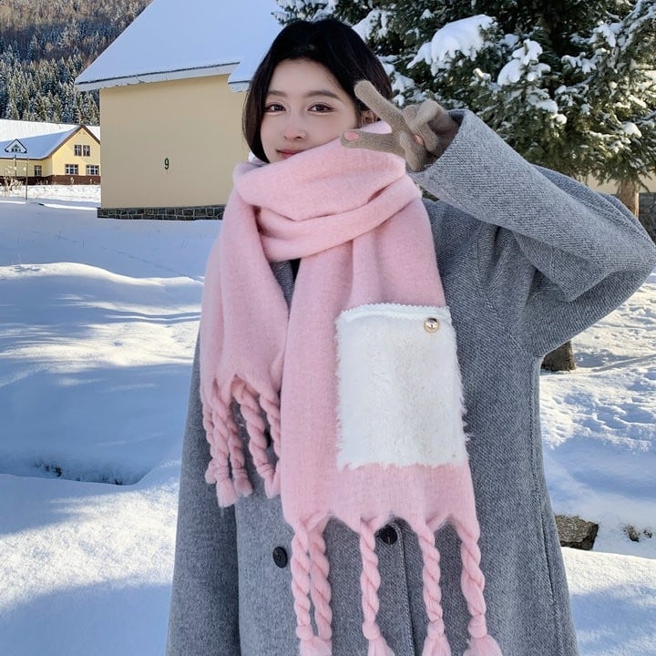 Kaixiu kabatas šalle no mākslīgā kašmīra, warp adījums, silts, rudens 2024