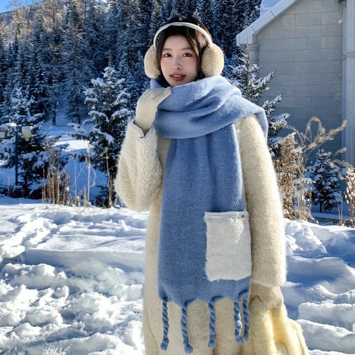 Kaixiu kabatas šalle no mākslīgā kašmīra, warp adījums, silts, rudens 2024
