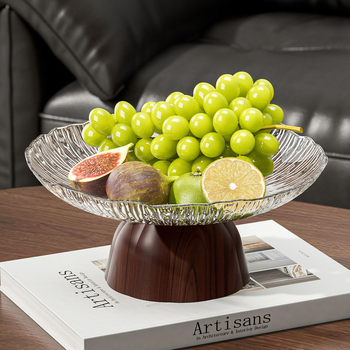 Plastična visoka posuda za voće s bazom od drvne teksture, okrugli tanjur za desert za kućnu prezentaciju užine, svijetlo-luksuzan stil
