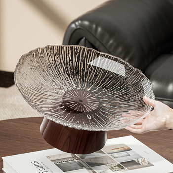 Plastična visoka posuda za voće s bazom od drvne teksture, okrugli tanjur za desert za kućnu prezentaciju užine, svijetlo-luksuzan stil