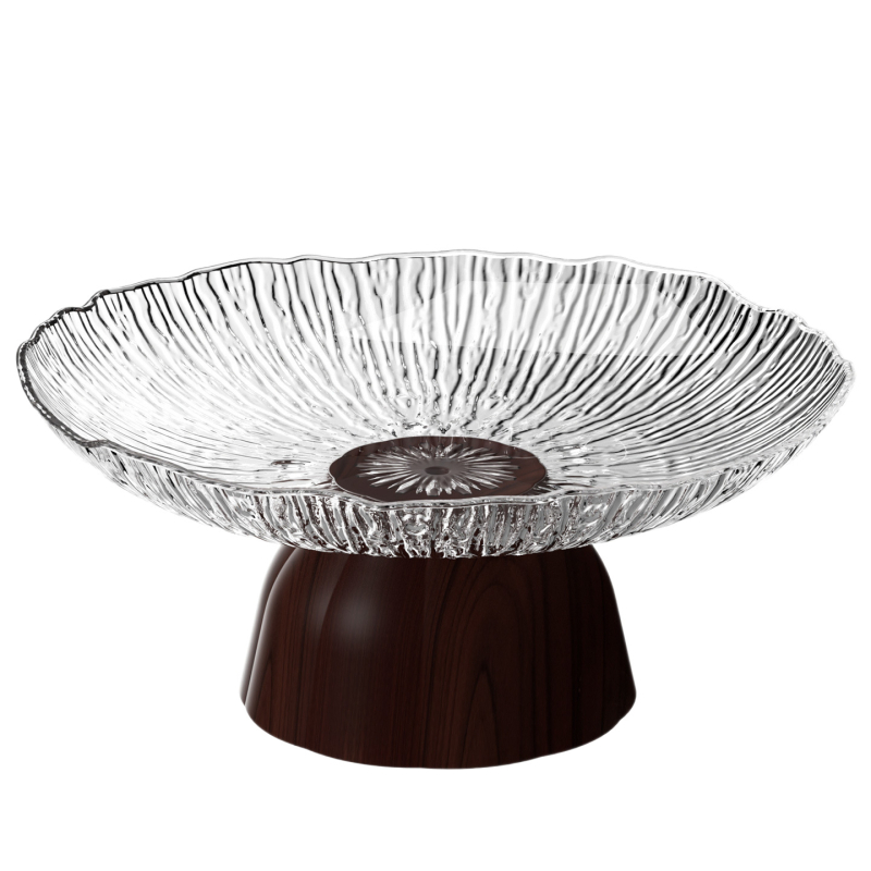 Plastična visoka posuda za voće s bazom od drvne teksture, okrugli tanjur za desert za kućnu prezentaciju užine, svijetlo-luksuzan stil