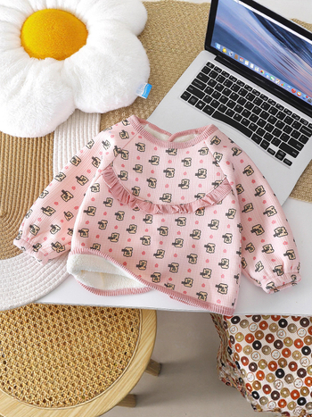 Corduroy smock bib bērniem, ar fleece oderi, universāls, ziedu raksts, reversais dizains