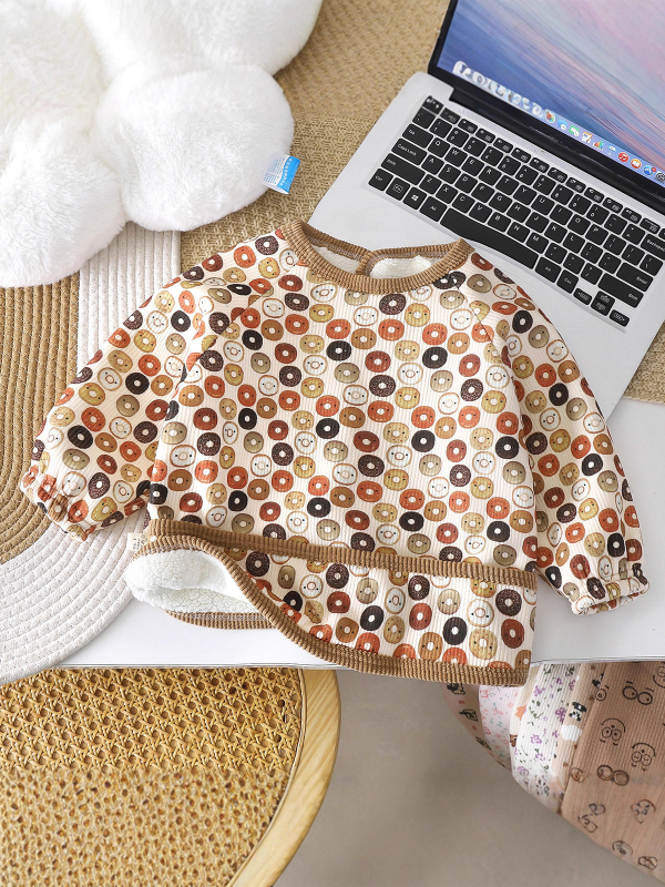 Corduroy smock bib bērniem, ar fleece oderi, universāls, ziedu raksts, reversais dizains