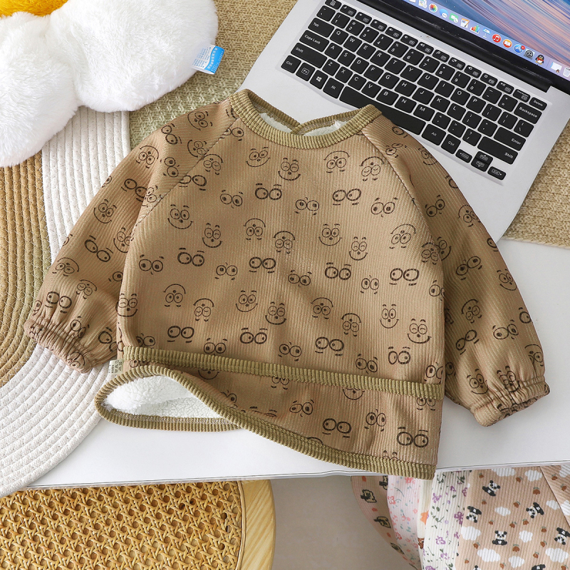 Corduroy smock bib bērniem, ar fleece oderi, universāls, ziedu raksts, reversais dizains