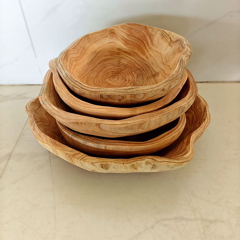 Дървена чиния за плодове в стил Wabi-Sabi с резба по корени, ретро дизайн • Wood Art Years • премиум качество • пролет 2025