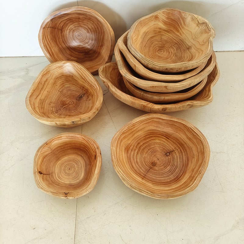Дървена чиния за плодове в стил Wabi-Sabi с резба по корени, ретро дизайн • Wood Art Years • премиум качество • пролет 2025