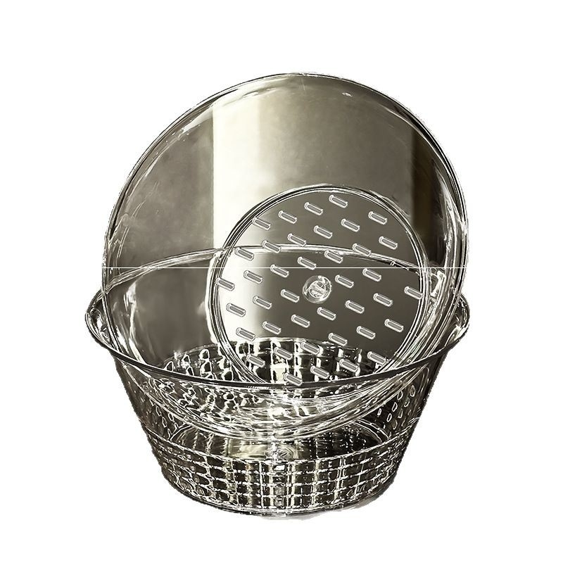 Coș dublu pentru spălarea și scurgerea legumelor, din plastic, stil lux ușor retro, lansat în 2025