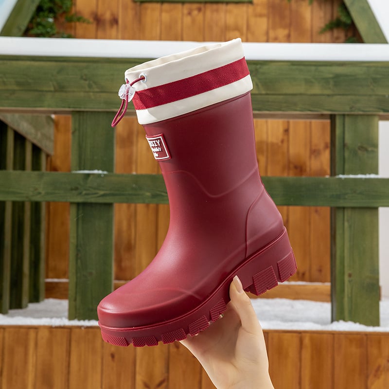 Női esőcsizma - csúszásmentes talp, középmagas cső, PVC felsőrész, pamut-velúr bélés, vastag talp
