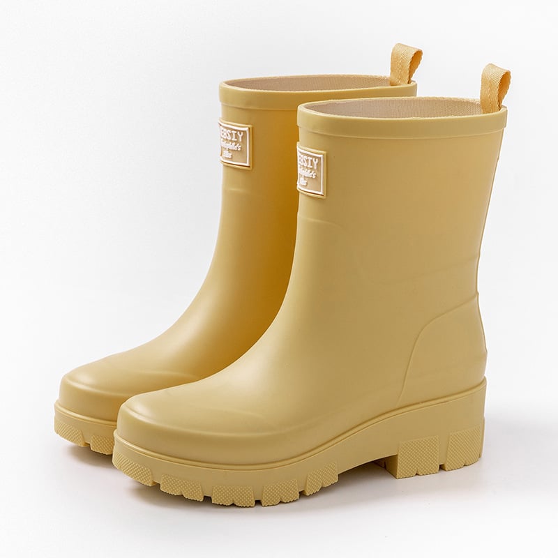 Női esőcsizma - csúszásmentes talp, középmagas cső, PVC felsőrész, pamut-velúr bélés, vastag talp