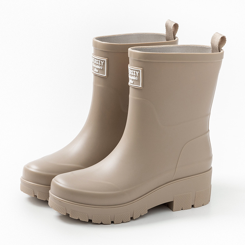 Női esőcsizma - csúszásmentes talp, középmagas cső, PVC felsőrész, pamut-velúr bélés, vastag talp