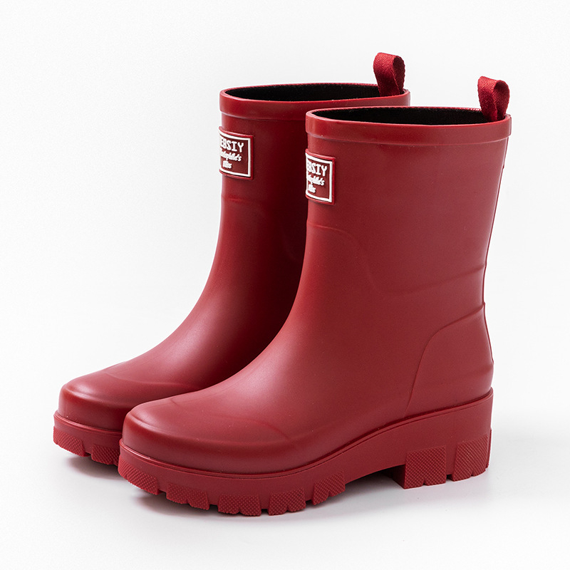 Női esőcsizma - csúszásmentes talp, középmagas cső, PVC felsőrész, pamut-velúr bélés, vastag talp