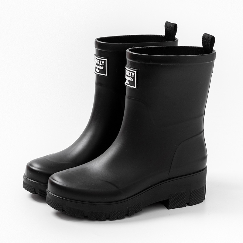 Női esőcsizma - csúszásmentes talp, középmagas cső, PVC felsőrész, pamut-velúr bélés, vastag talp