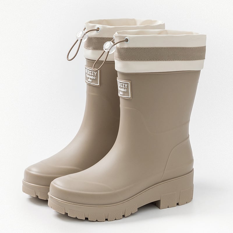Női esőcsizma - csúszásmentes talp, középmagas cső, PVC felsőrész, pamut-velúr bélés, vastag talp
