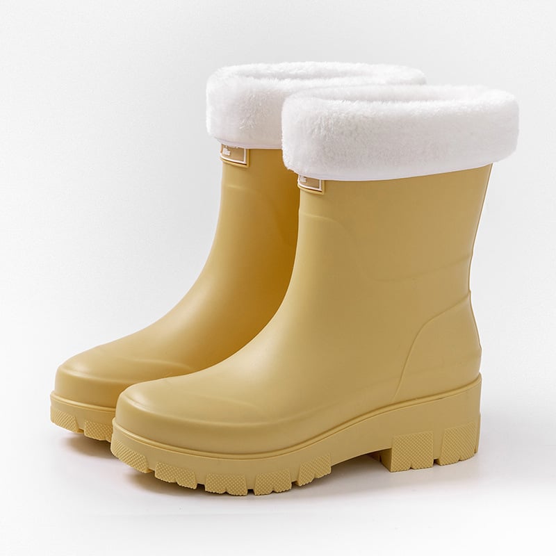 Női esőcsizma - csúszásmentes talp, középmagas cső, PVC felsőrész, pamut-velúr bélés, vastag talp