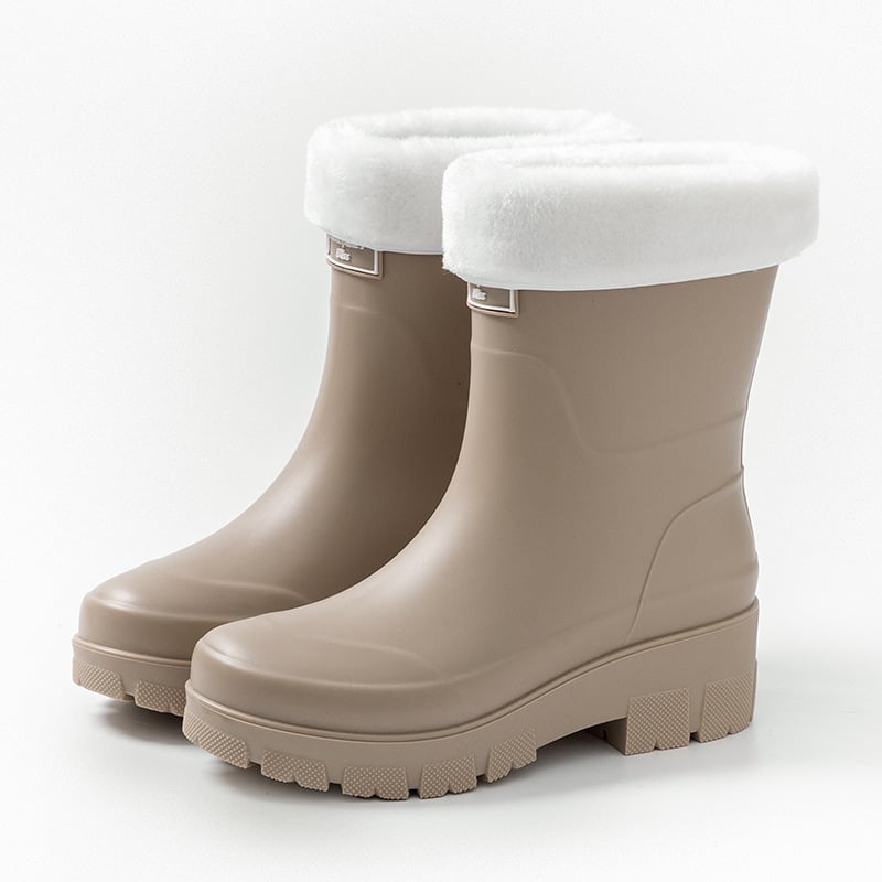 Női esőcsizma - csúszásmentes talp, középmagas cső, PVC felsőrész, pamut-velúr bélés, vastag talp