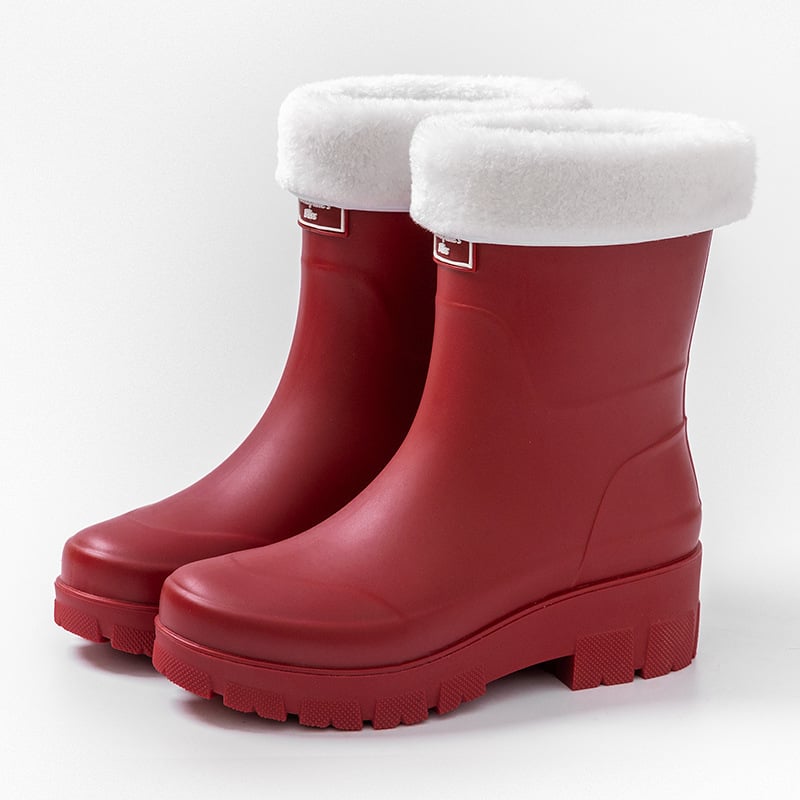 Női esőcsizma - csúszásmentes talp, középmagas cső, PVC felsőrész, pamut-velúr bélés, vastag talp