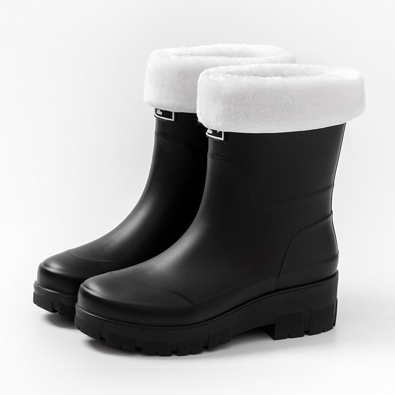 Női esőcsizma - csúszásmentes talp, középmagas cső, PVC felsőrész, pamut-velúr bélés, vastag talp