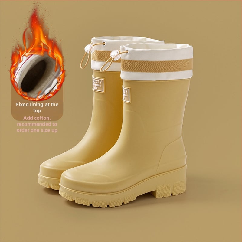 Női esőcsizma - csúszásmentes talp, középmagas cső, PVC felsőrész, pamut-velúr bélés, vastag talp