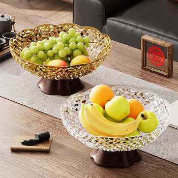 Tava de fructe pe suport înalt din PET, aspect lemnos, drenaj, capacitate mare, Stil Nou Chinezesc